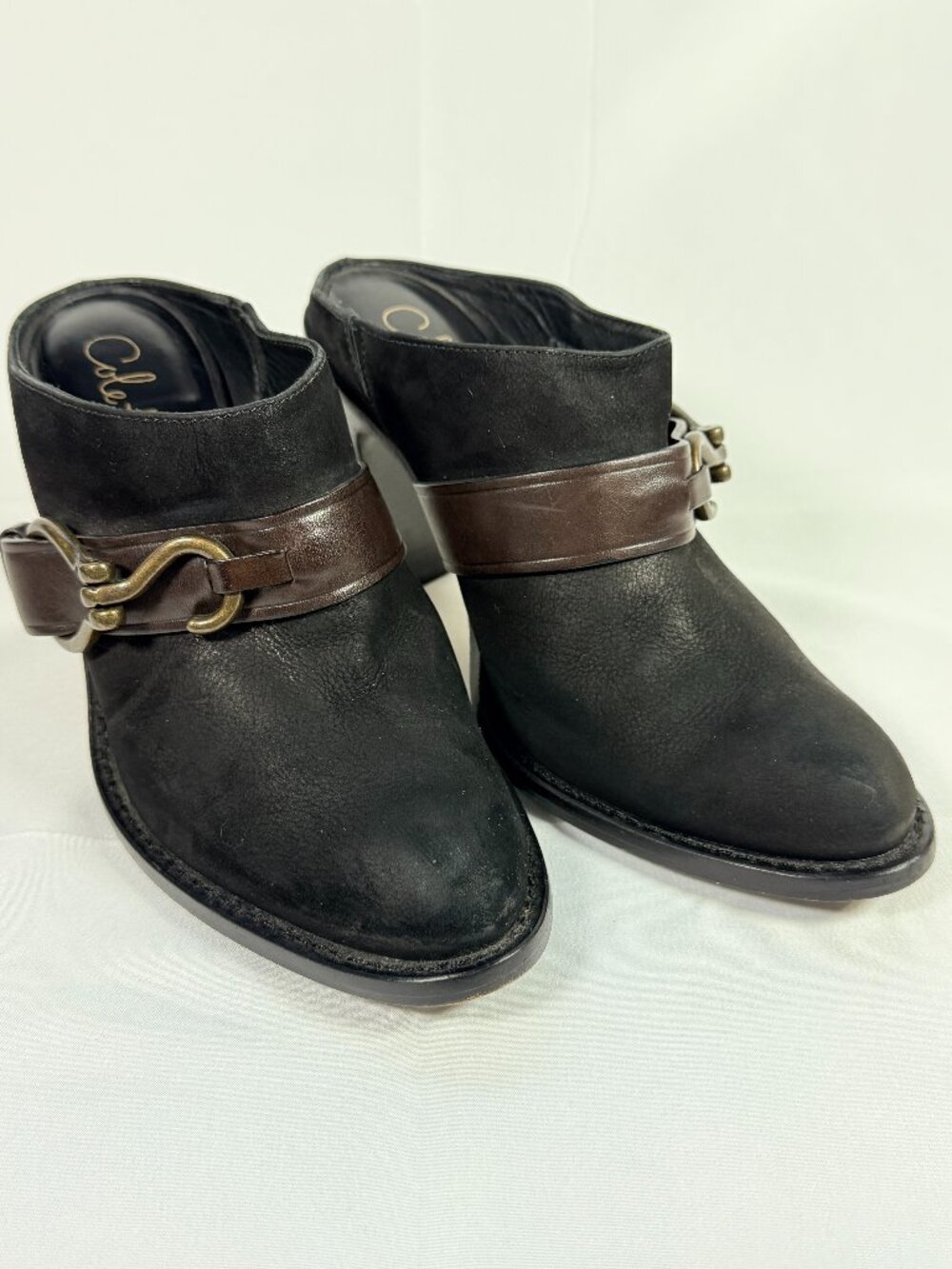 Cole Haan D32543 Black Leather buckle Slip-On Mule Heel Boots Shoes Womens 7 B